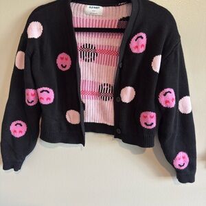 Old Navy Women's Black and Pink Smiley Cardigan